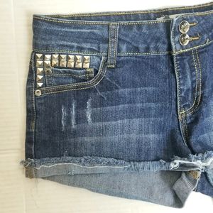 Y2k grunge iNK studded dark denim raw hem jean shorts